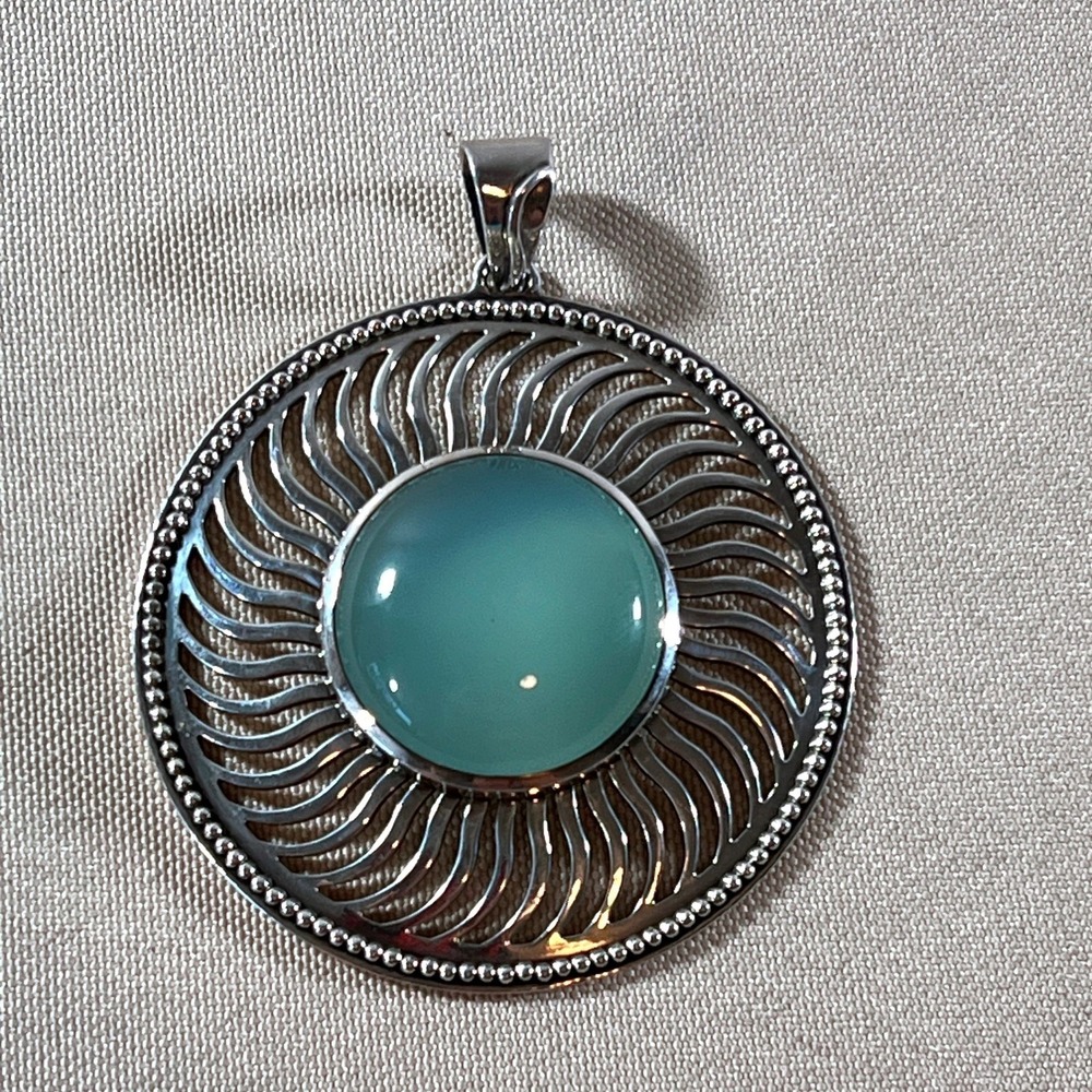Doug Paulus 925 Sterling Silver Chalcedony Sunburst Round Statement Pendant Boho